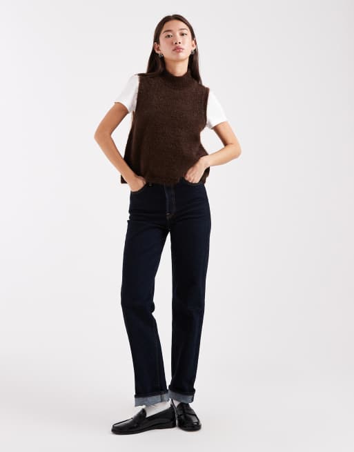 ASOS DESIGN fluffy knitted tank top with high neck in brown, 2 of 4