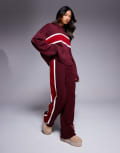 [ASOS DESIGN] ASOS DESIGN fluffy knitted wide leg pants in burgundy (part of a set)-Red XS Burgundy
