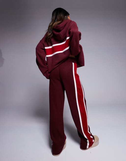 ASOS DESIGN fluffy knit wide leg pants in burgundy - part of a set