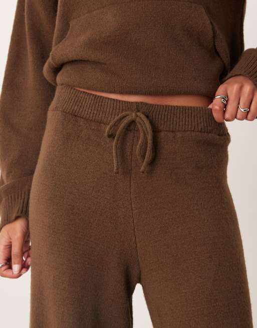 ASOS DESIGN fluffy knitted wide leg pants in chocolate brown (part of a set), 2 of 5