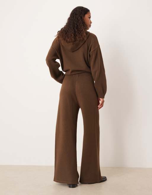 ASOS DESIGN fluffy knitted wide leg pants in chocolate brown (part of a set), 3 of 5