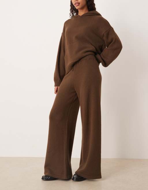 ASOS DESIGN fluffy knitted wide leg pants in chocolate brown (part of a set), 4 of 5