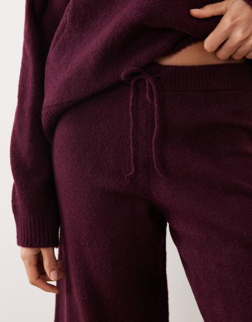 ASOS DESIGN fluffy knitted wide leg pants in plum (part of a set), 2 of 5