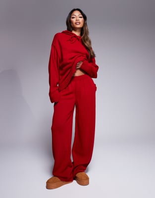 Asos Design Fluffy Knitted Wide Leg Pants In Red - Part Of A Set