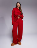 [ASOS DESIGN] ASOS DESIGN fluffy knitted wide leg pants in red (part of a set) L Red