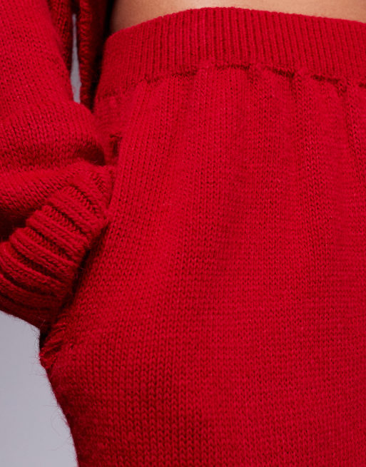 ASOS DESIGN fluffy knitted wide leg pants in red (part of a set), 3 of 5