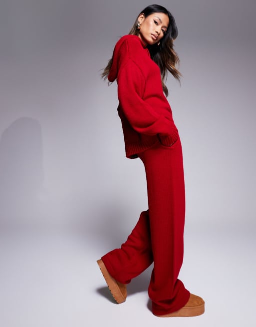 ASOS DESIGN fluffy knitted wide leg pants in red (part of a set), 5 of 5