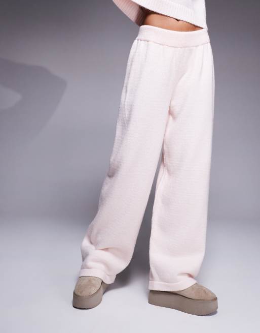 ASOS DESIGN fluffy knitted wide leg trouser co-ord in soft pink, 4 of 5