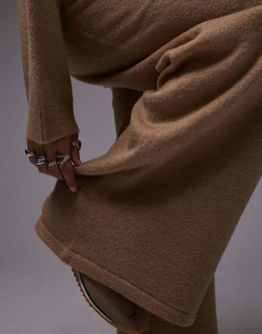 ASOS DESIGN fluffy knit wide leg pants in mocha - part of a set