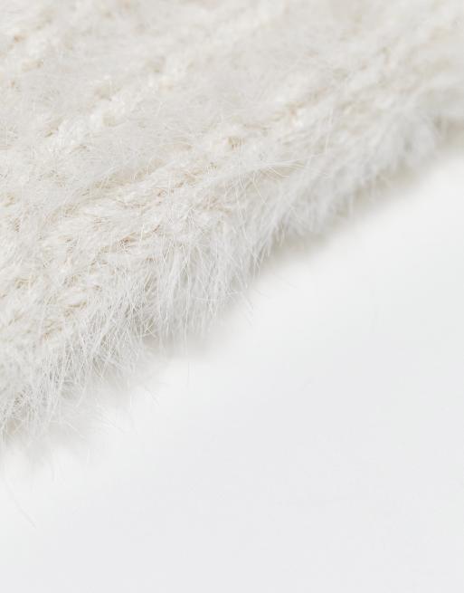 ASOS DESIGN fluffy long sleeve palm warmer in cream, 4 of 4