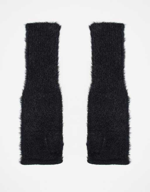 ASOS DESIGN fluffy long sleeve palm warmers in black, 2 of 4