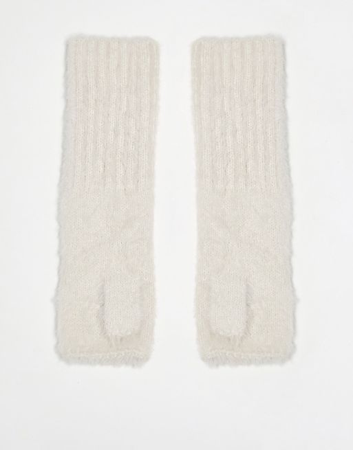 ASOS DESIGN fluffy long sleeve palmwamer in cream, 2 of 4