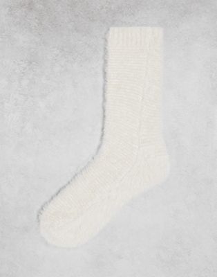 ASOS DESIGN fluffy lounge socks in white