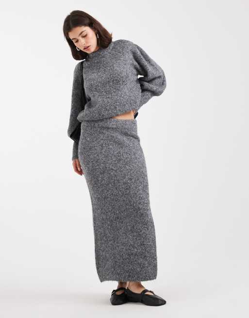 ASOS DESIGN fluffy maxi skirt in charcoal - part of a set, 2 of 6
