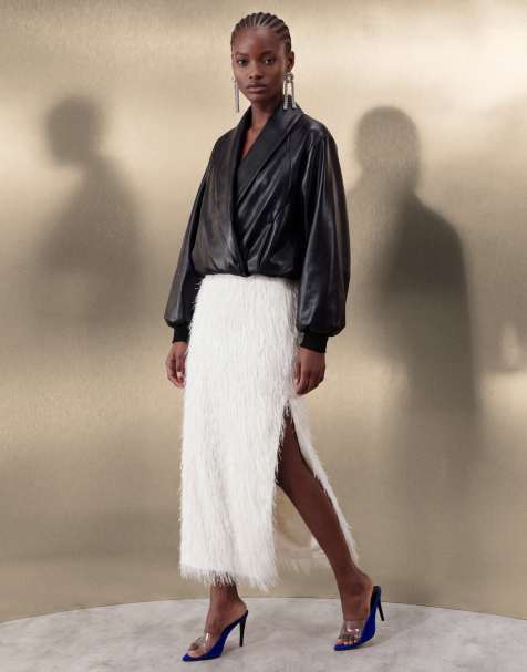 ASOS DESIGN fluffy maxi skirt in ivory