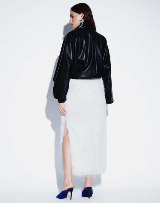 ASOS DESIGN fluffy maxi skirt in ivory, 3 of 5