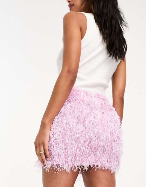 ASOS DESIGN fluffy metallic mini skirt in pink