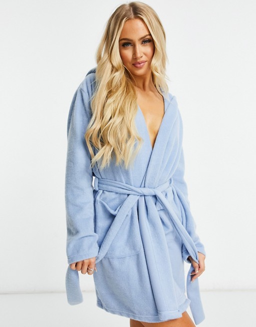 ASOS DESIGN fluffy mini hooded robe in blue