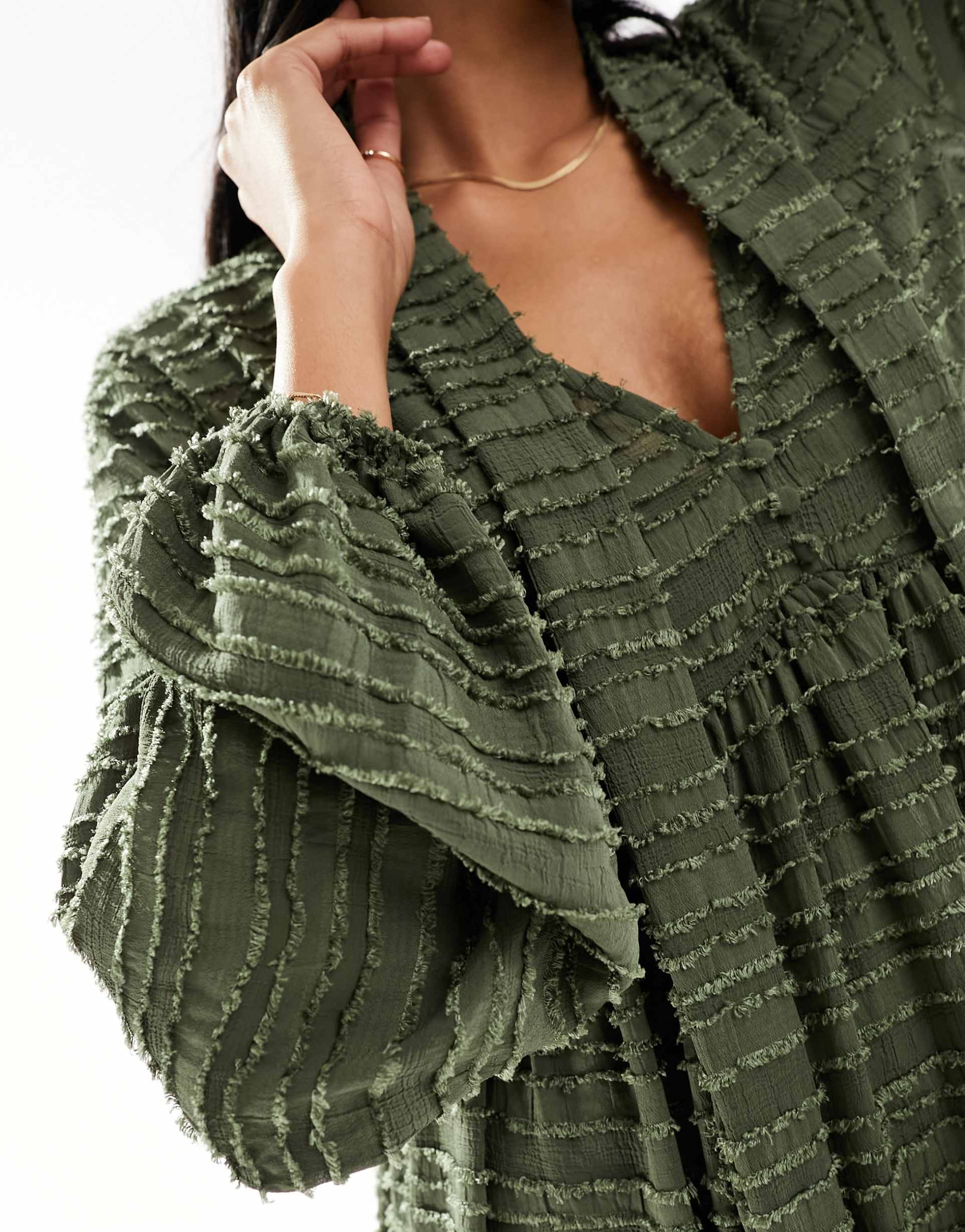 asos design fluffy mini smock dress in khaki