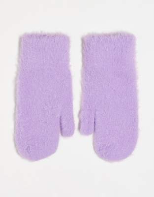 ASOS DESIGN fluffy mittens in purple - ASOS Price Checker