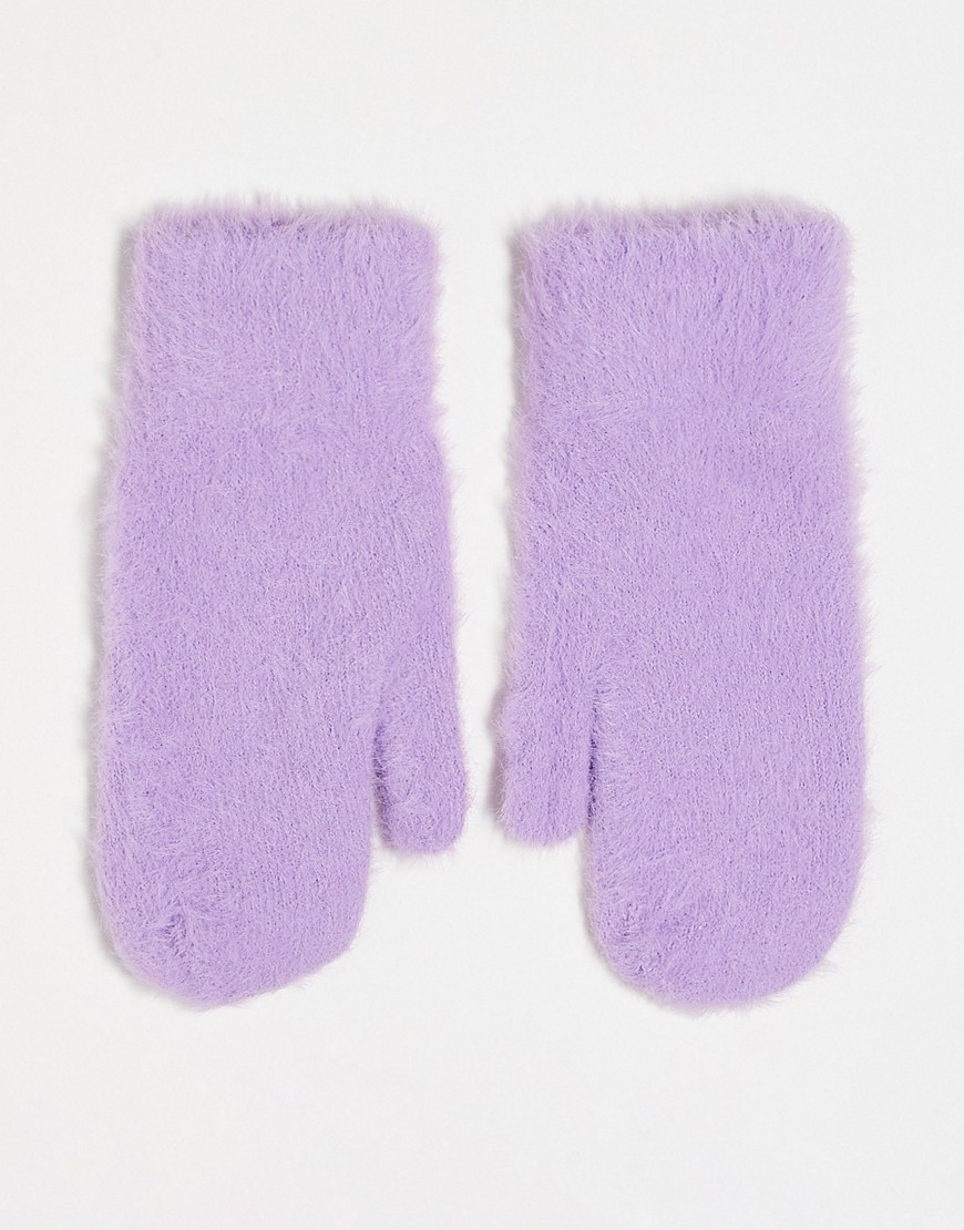 ASOS DESIGN fluffy mittens in purple