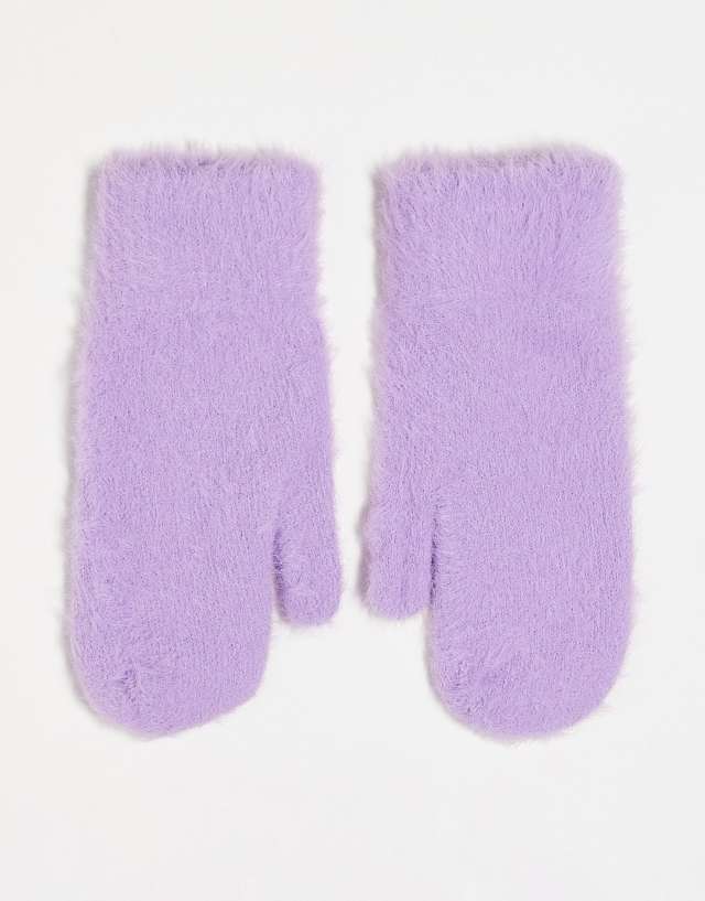 ASOS DESIGN fluffy mittens in purple