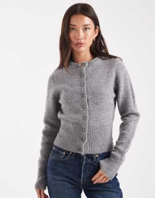 Asos Design Fluffy Neat Fit Knit Cardigan In Gray