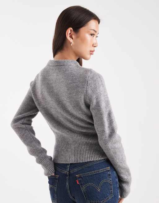 ASOS DESIGN fluffy neat fit knit cardigan in gray