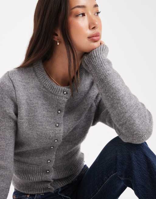 ASOS DESIGN fluffy neat fit knit cardigan in gray