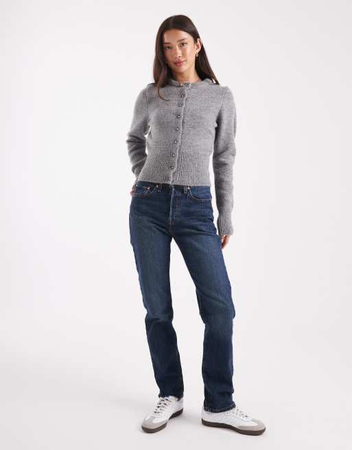 ASOS DESIGN fluffy neat fit knit cardigan in gray