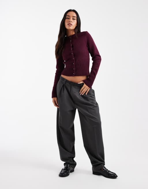 ASOS DESIGN fluffy neat fit knitted cardigan in plum, 4 of 4