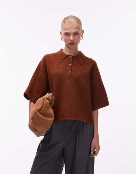 ASOS DESIGN fluffy neat fit polo shirt in toffee - view 1