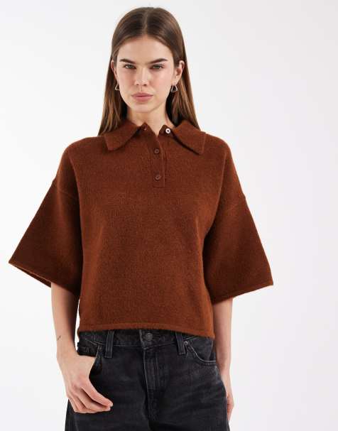 ASOS DESIGN fluffy neat fit polo top in toffee