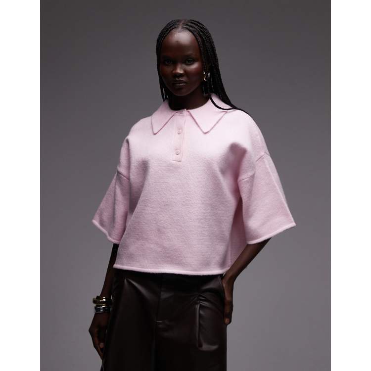 ASOS DESIGN fluffy neat fit polo top in pink | ASOS