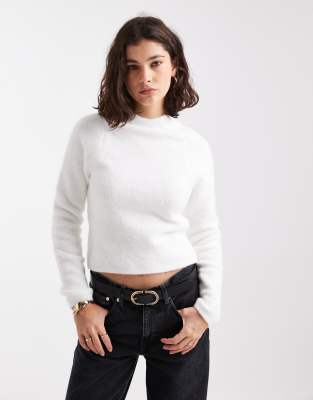 ASOS DESIGN ASOS DESIGN fluffy neat fit raglan jumper in cream-White