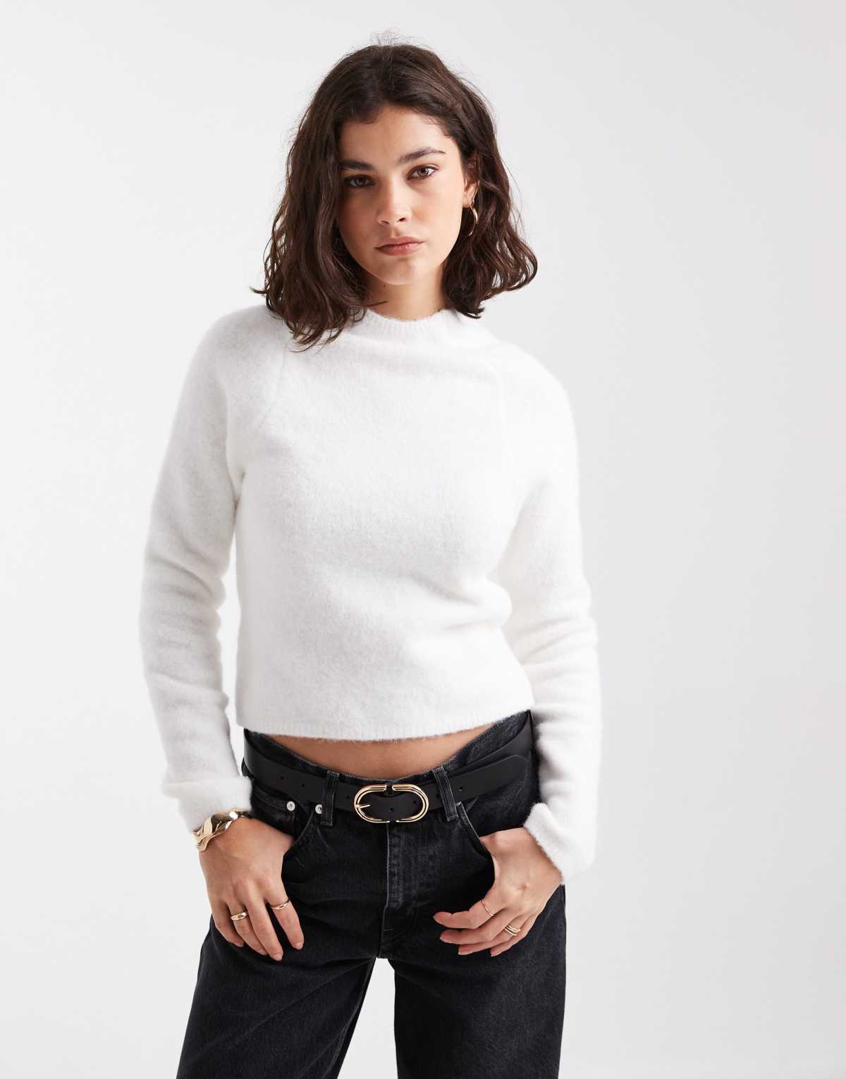 ASOS DESIGN fluffy neat fit raglan jumper in cream