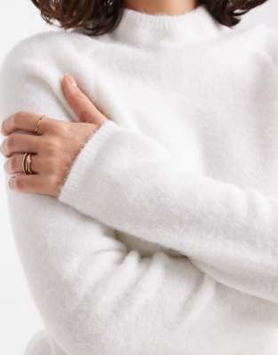 Asos Design Fluffy Neat Fit Raglan Sweater In White