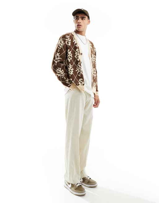 ASOS DESIGN fluffy oversized cardigan with nibbling in brown houndstooth, 2 of 4