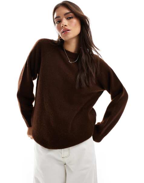 ASOS DESIGN fluffy oversized jumper in chocolate brown - view 1