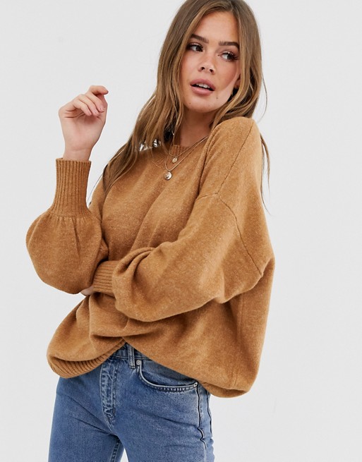 ASOS DESIGN fluffy oversized jumper with volume sleeve in recycled blend