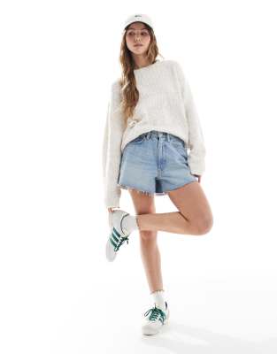 Asos Design Fluffy Pointelle Knit Sweater In White