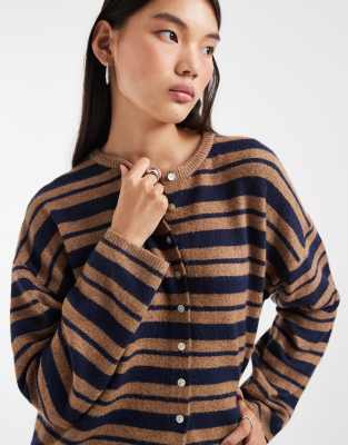 Asos Design Fluffy Relaxed Crew Neck Cardigan In Multi
