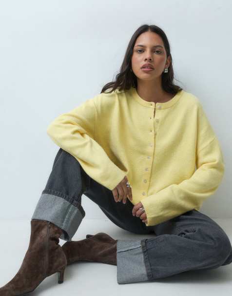ASOS DESIGN fluffy relaxed vest met ronde hals in geel - view 1