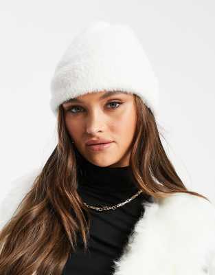 ASOS DESIGN fluffy rib beanie in white | ASOS