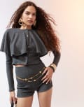 [ASOS DESIGN] ASOS DESIGN fluffy rib button through cape cardigan in charcoal (part of a set)-Grey 10 Charcoal