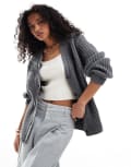 [ASOS DESIGN] ASOS DESIGN fluffy rib cardigan with v neck in charcoal-Grey S Charcoal