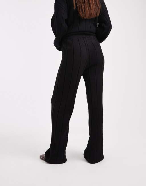 ASOS DESIGN fluffy rib knit pants in black - part of a set, 3 of 5