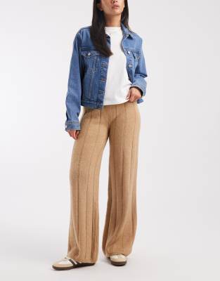Asos Design Fluffy Rib Knit Pants In Brown