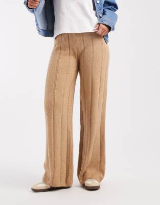 Asos Design Fluffy Rib Knit Pants In Brown