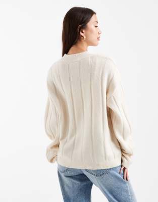 Asos Design Fluffy Rib Knit Sweater In White